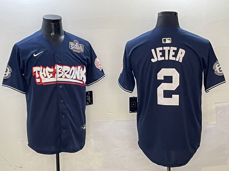 Men New York Yankees #2 Jeter Drak Blue four generations Joint Name 2025 Nike MLB Jersey style 2